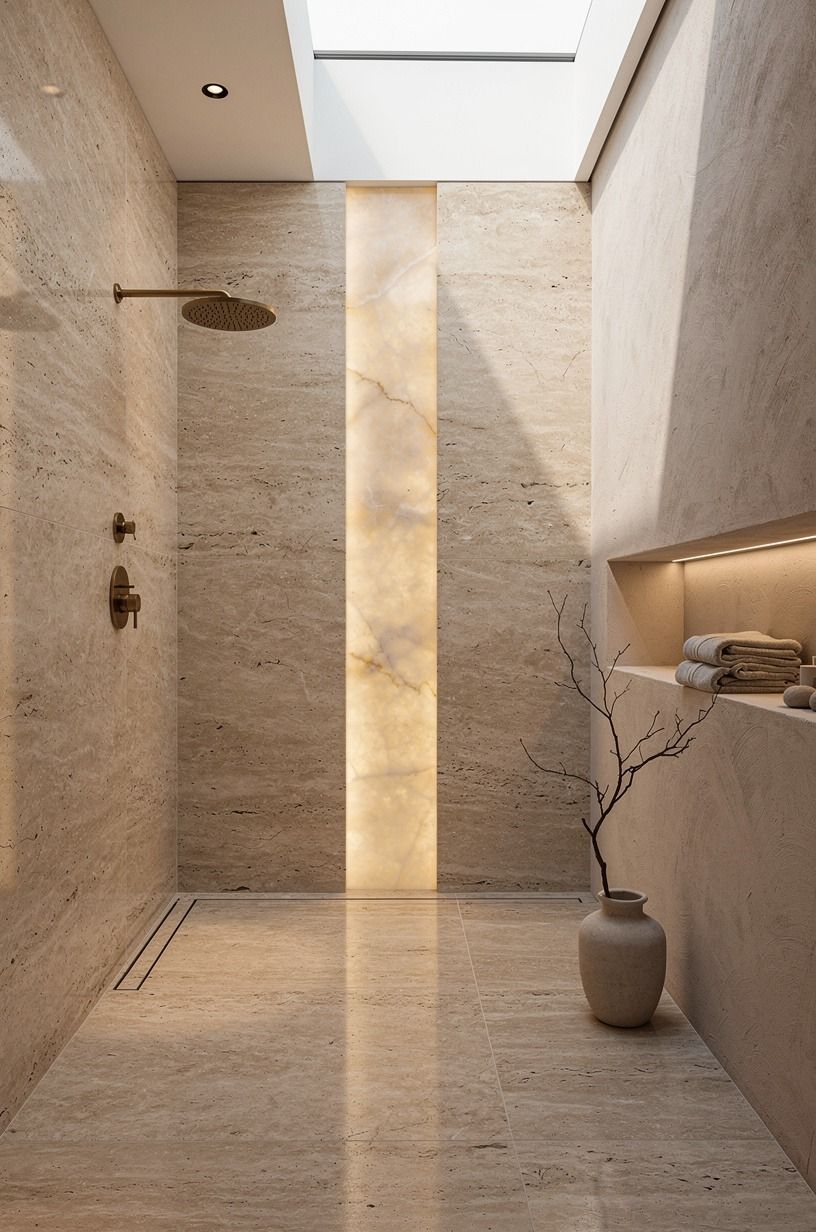 Wrapped the Shower Walls in Large Slabs