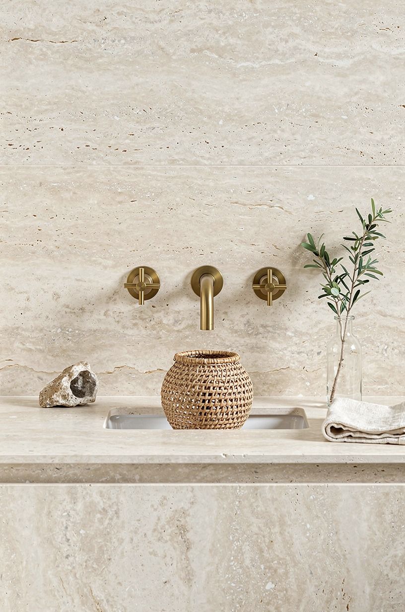Mounted Wall Faucets Above The Stone