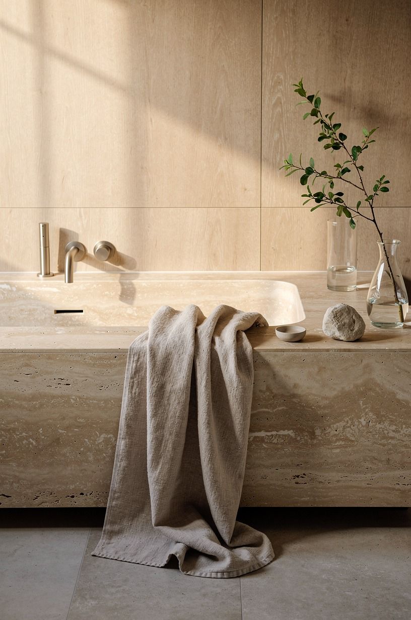 How Oatmeal Linen Towels Quiet A Stone-Heavy Bath
