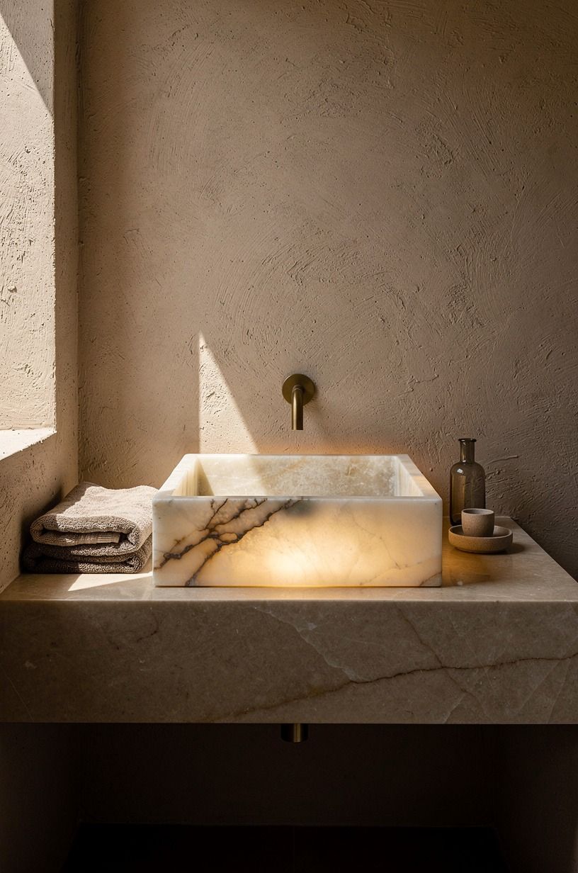 Anchor the vanity with a stone sink