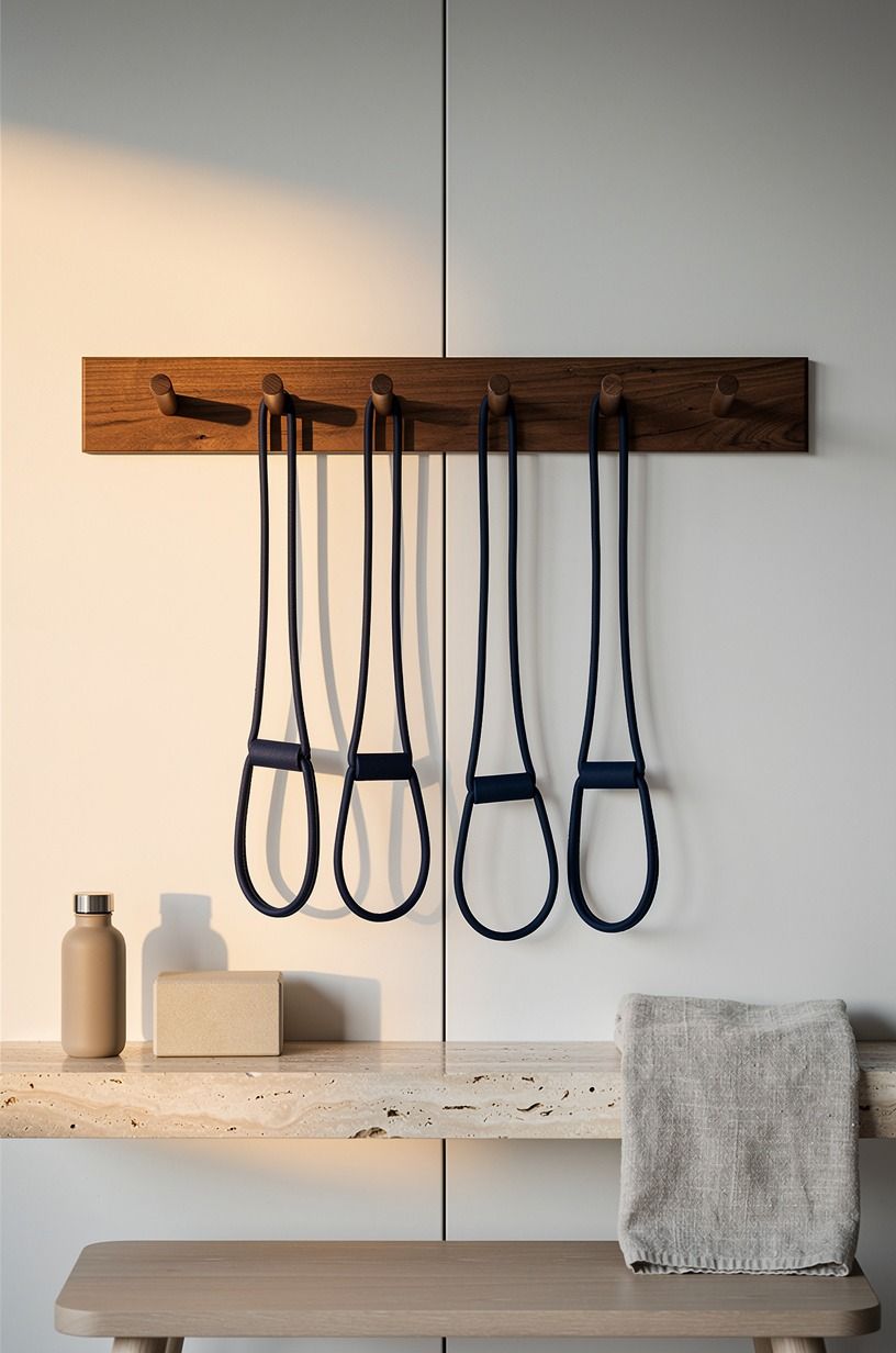 Hang resistance bands on a wood peg rail