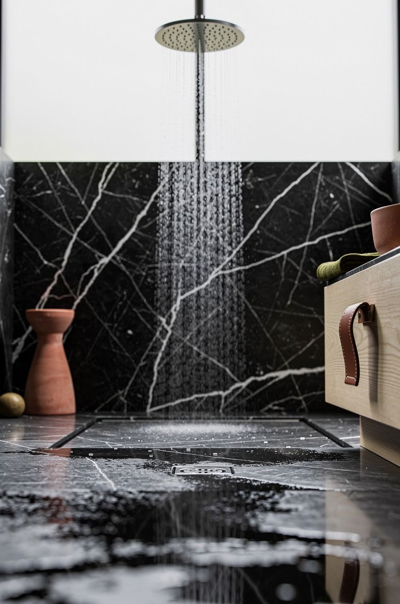 Use a ceiling-mounted rain shower head