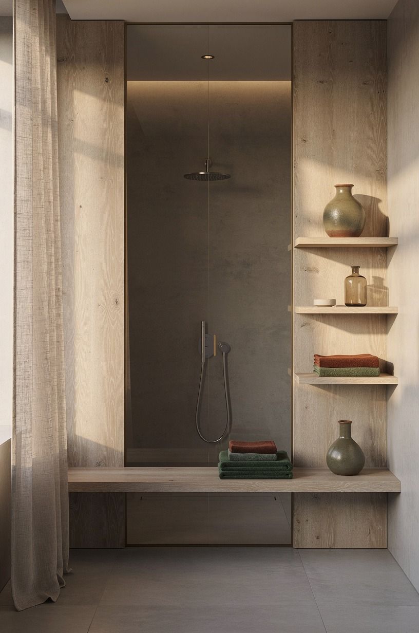 Pair microcement walls with warm wood accents