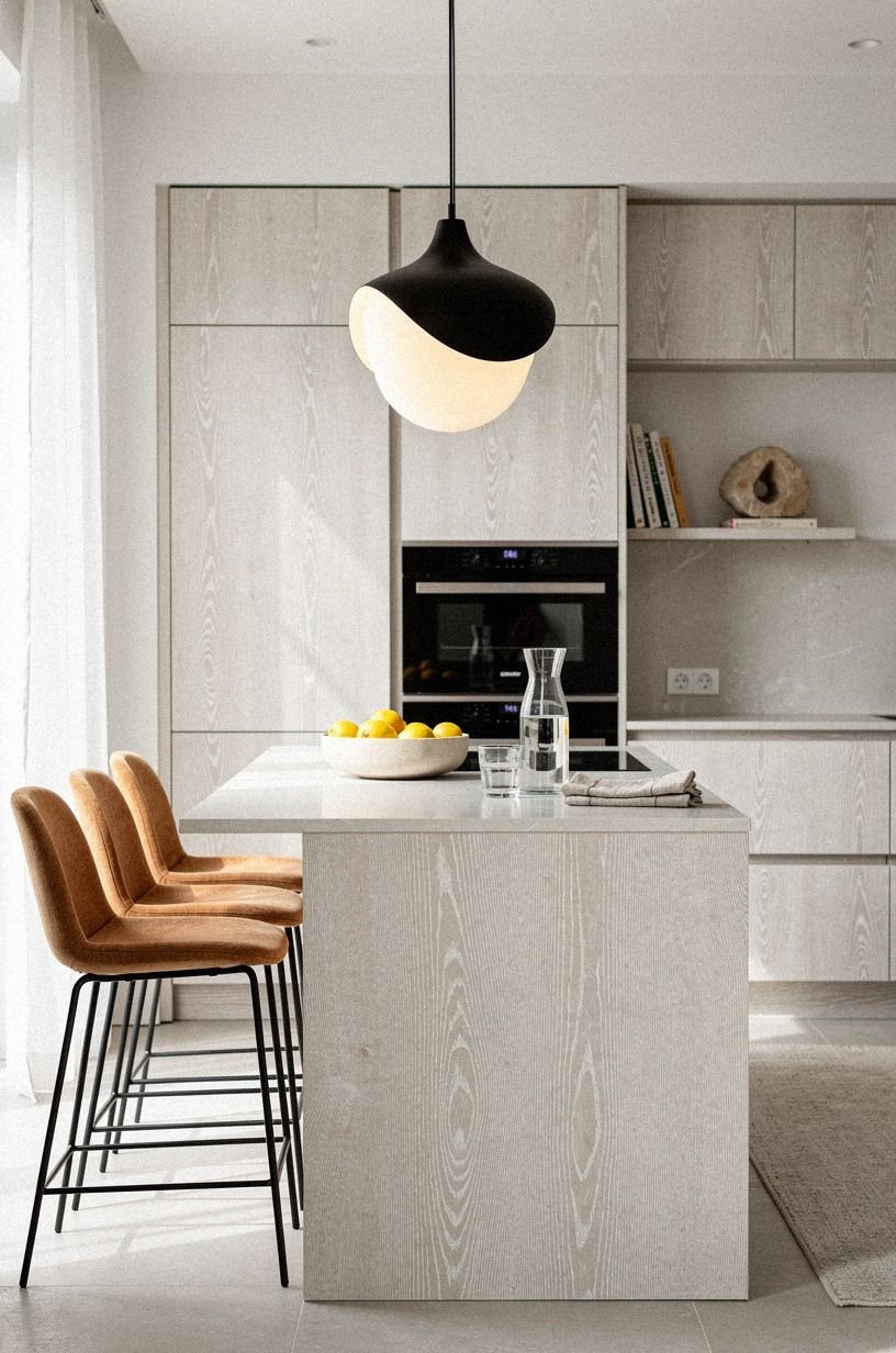 anchor the kitchen island with a single oversized pendant