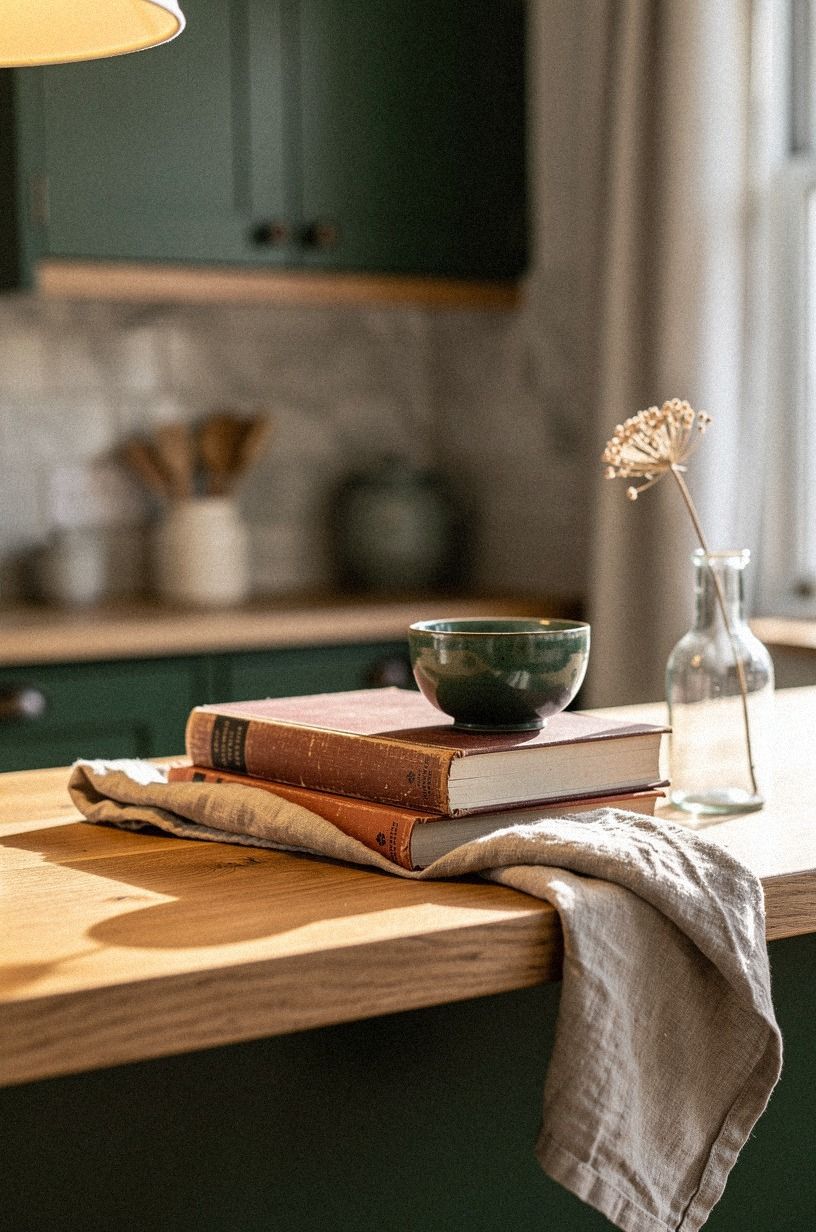 build a single wood shelf that runs kitchen-to-living
