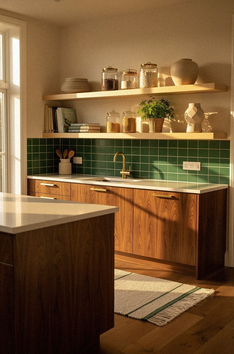 Float a Pale Wood Open Shelf Instead of Uppers