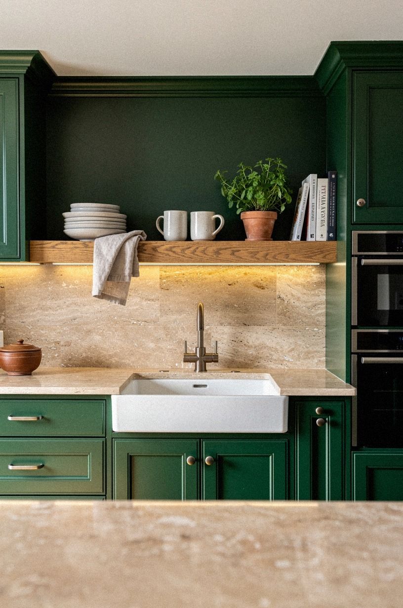 Run a Single Floating Oak Shelf Above the Sink