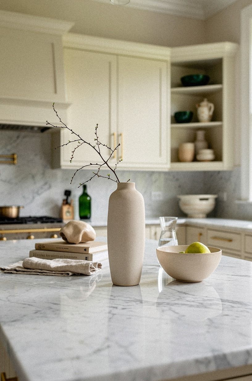 Use a Long, Low Stoneware Vase on the Counter