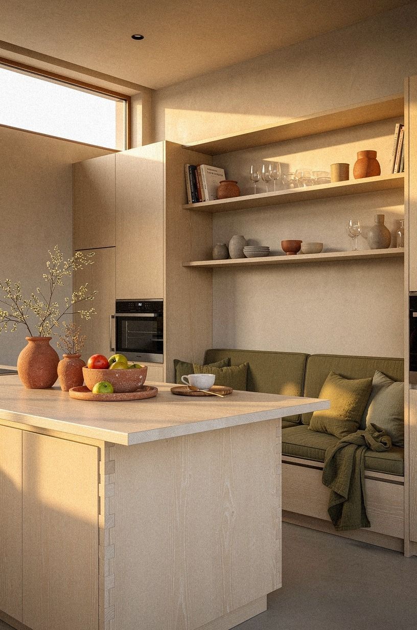 Set the Japandi foundation in cerused oak and plaster