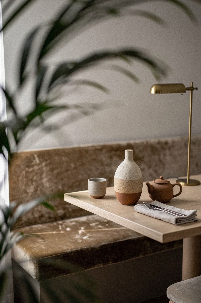 Ground the table with one stoneware vase