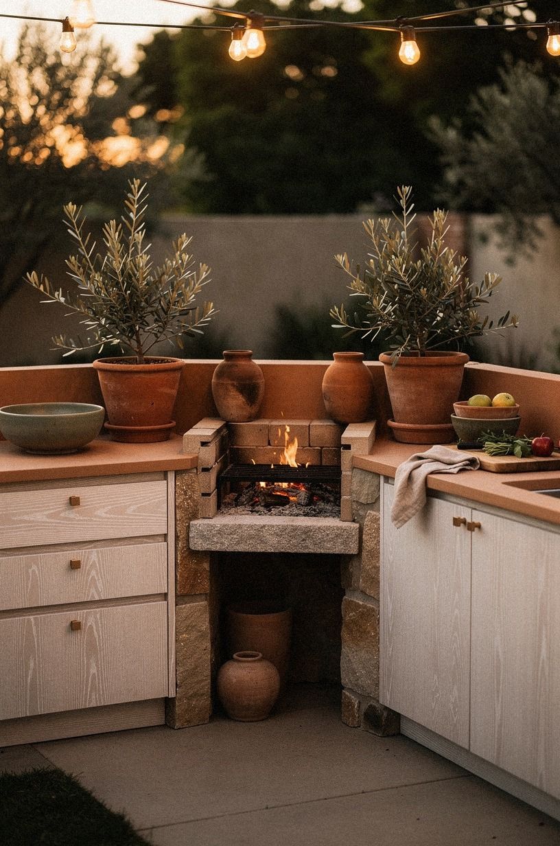 Anchor the cooking corner with a stone hearth slab