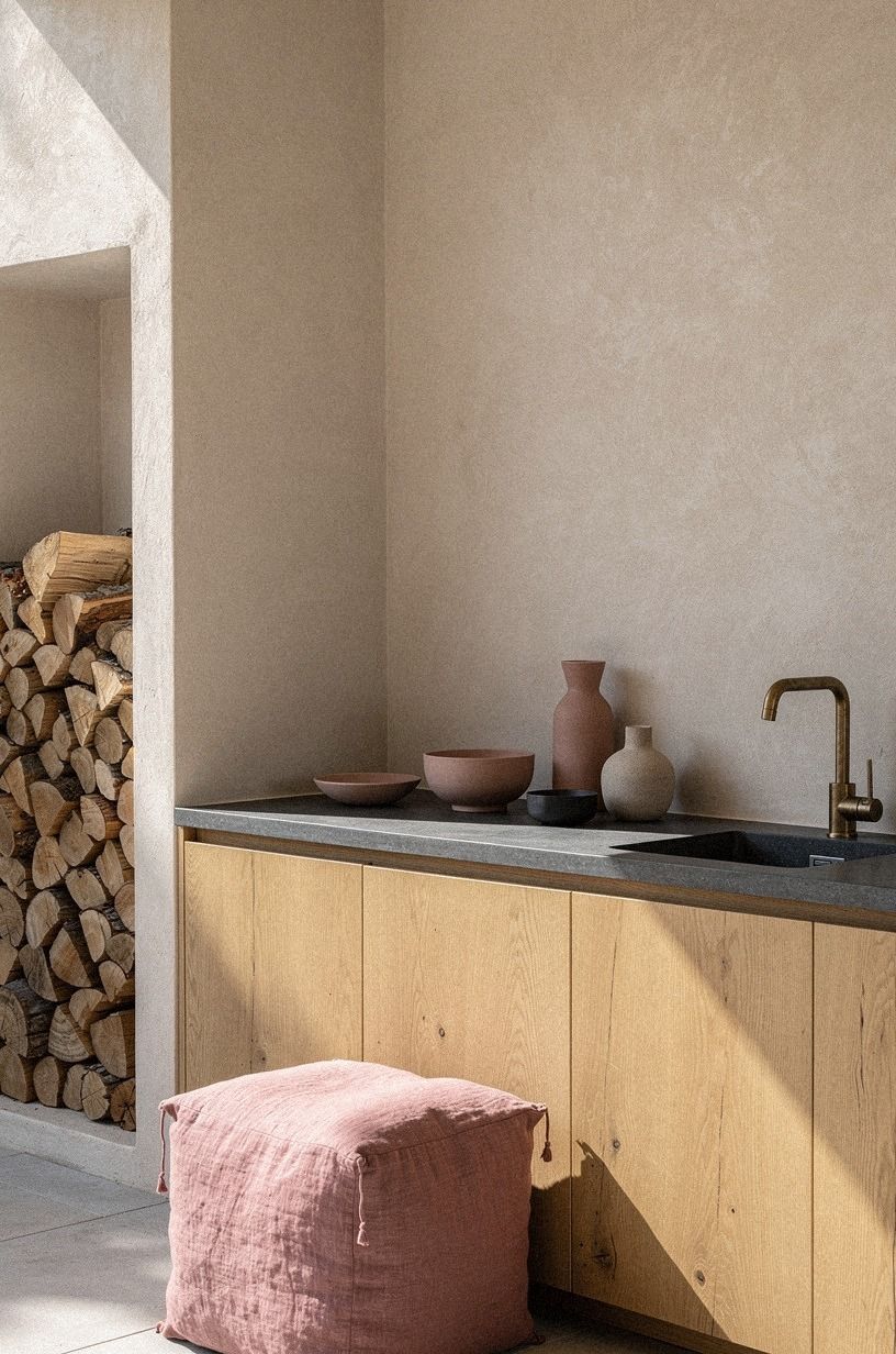 Tuck a firewood stack into a recessed side nook
