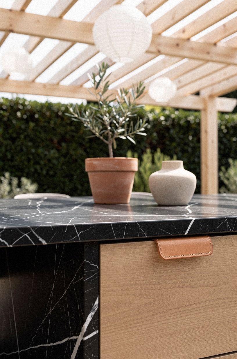 Drop paper lanterns from the pergola beams