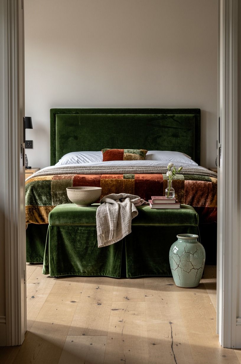 Tuck a skirted bench under the footboard