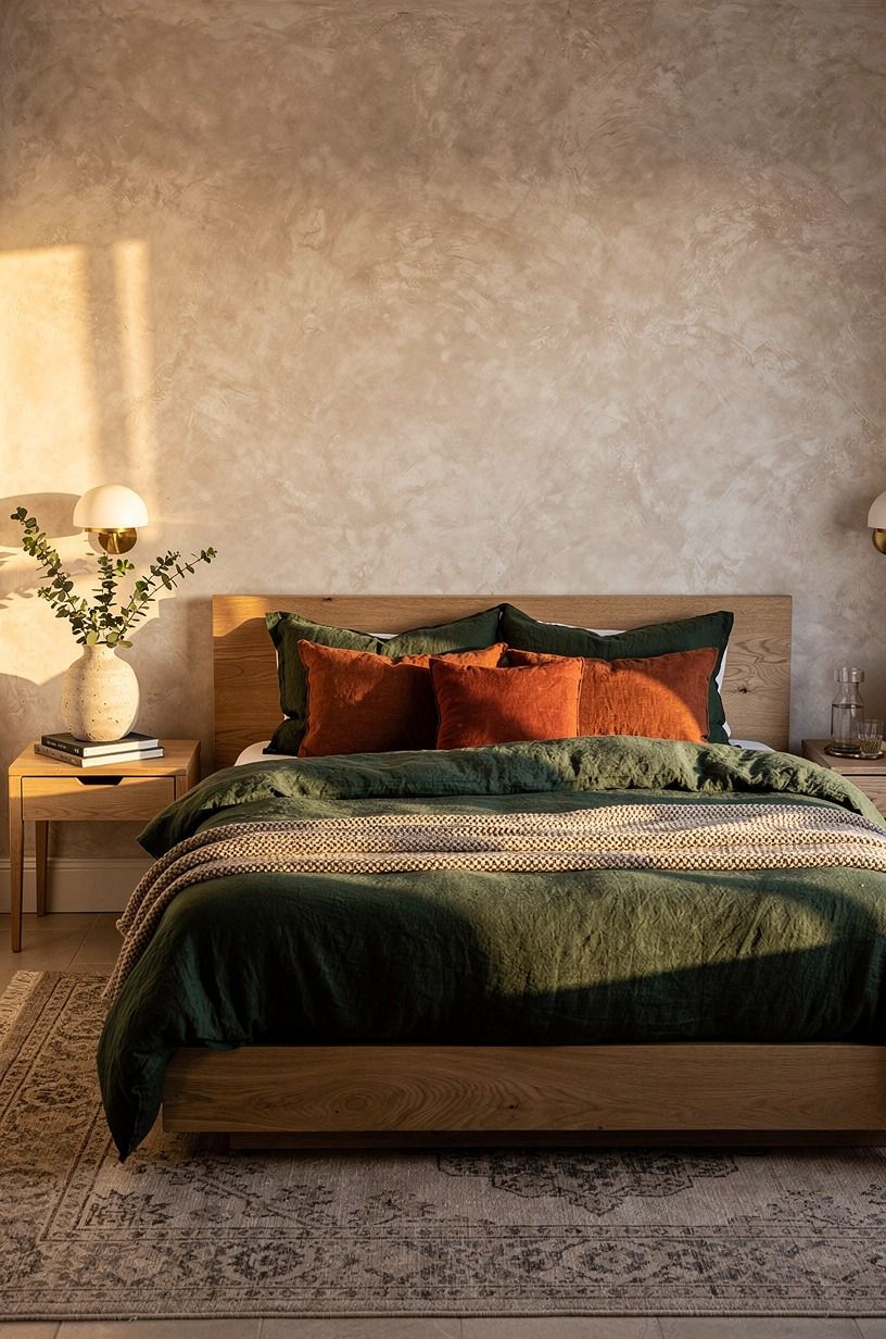 Spread a muted rug under the bed