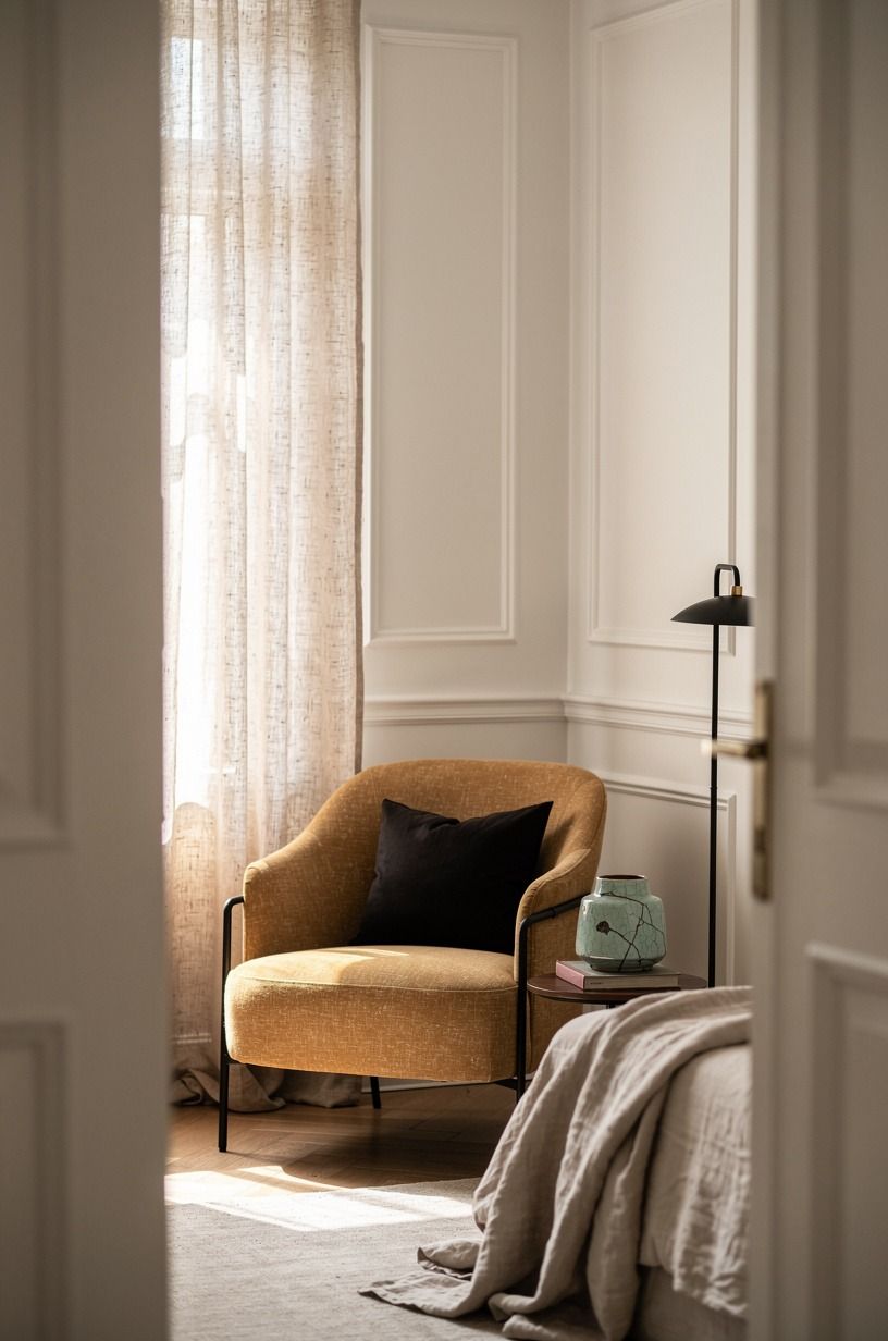 Set a small settee beside the window