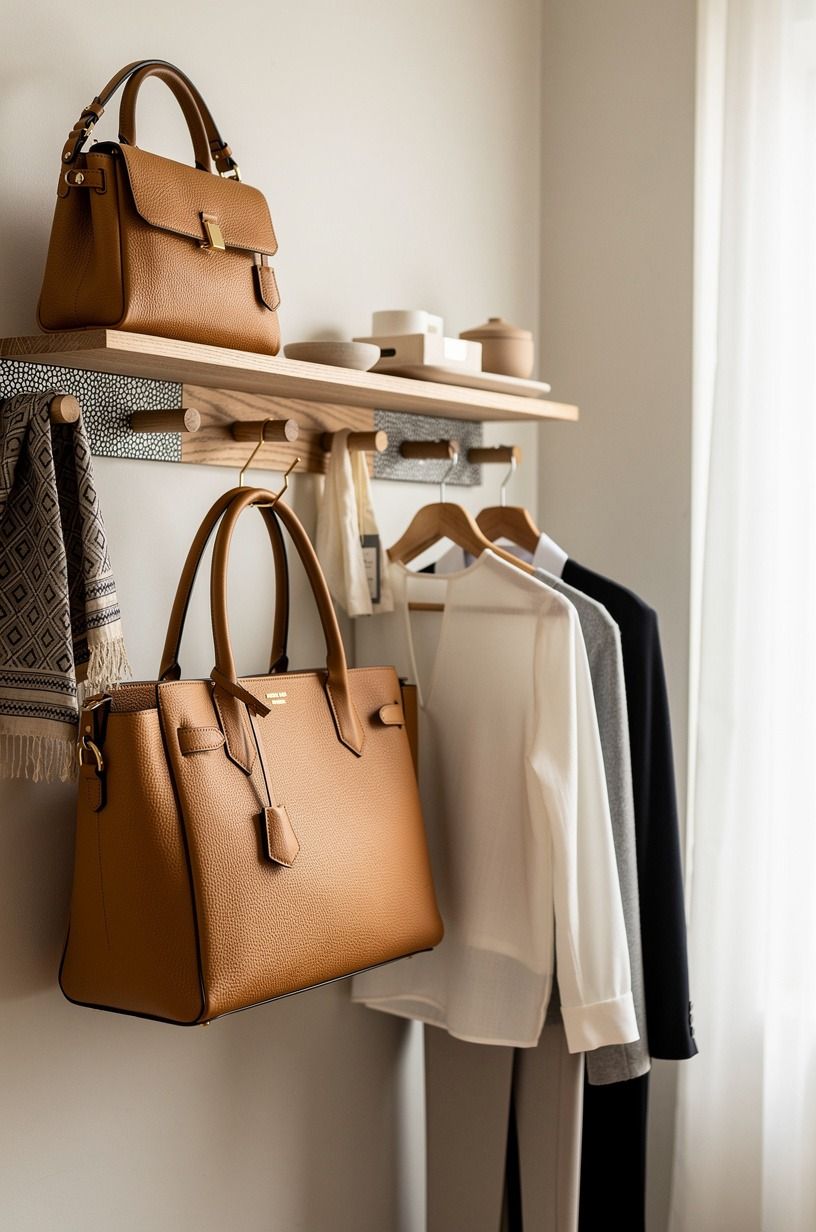 Hang handbags on shallow peg rails