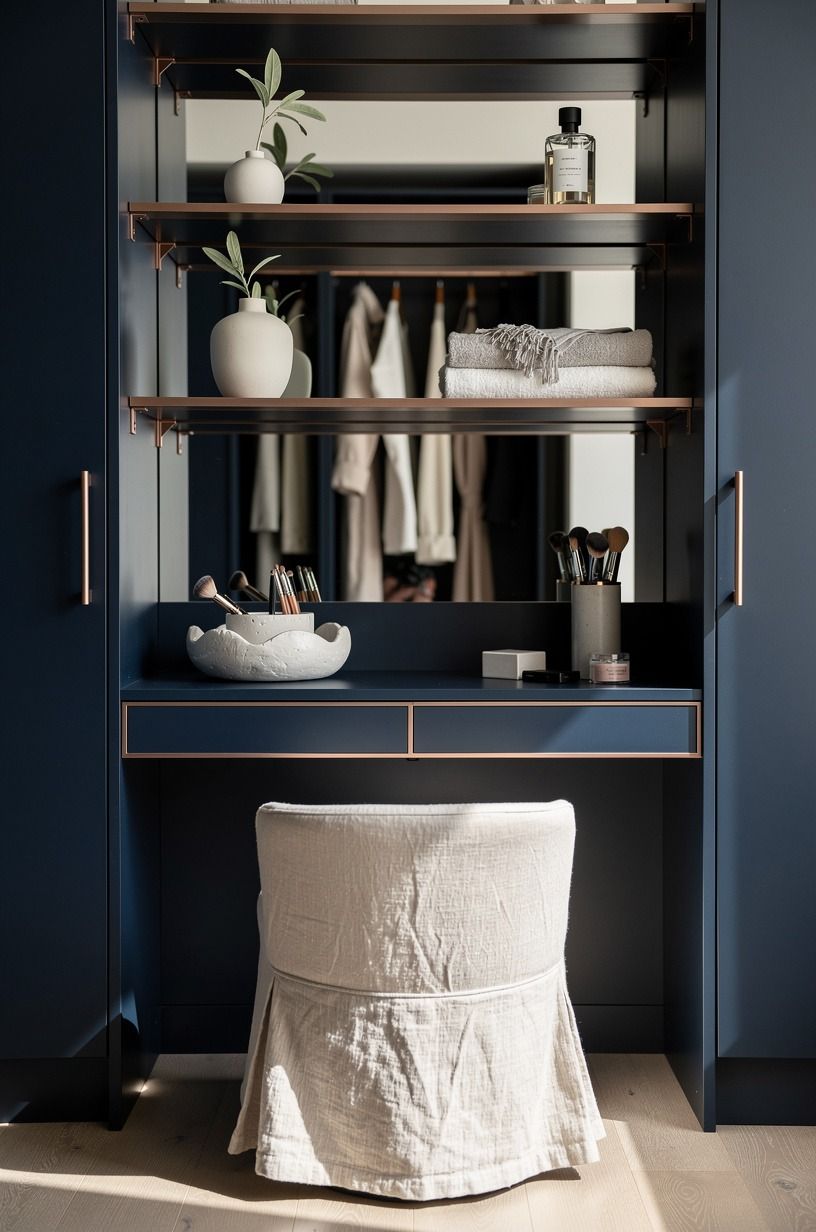 Add a vanity beneath floating shelves