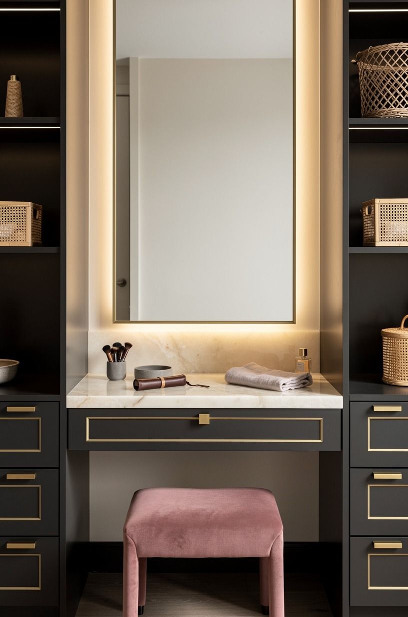 Tuck a stool under the makeup counter