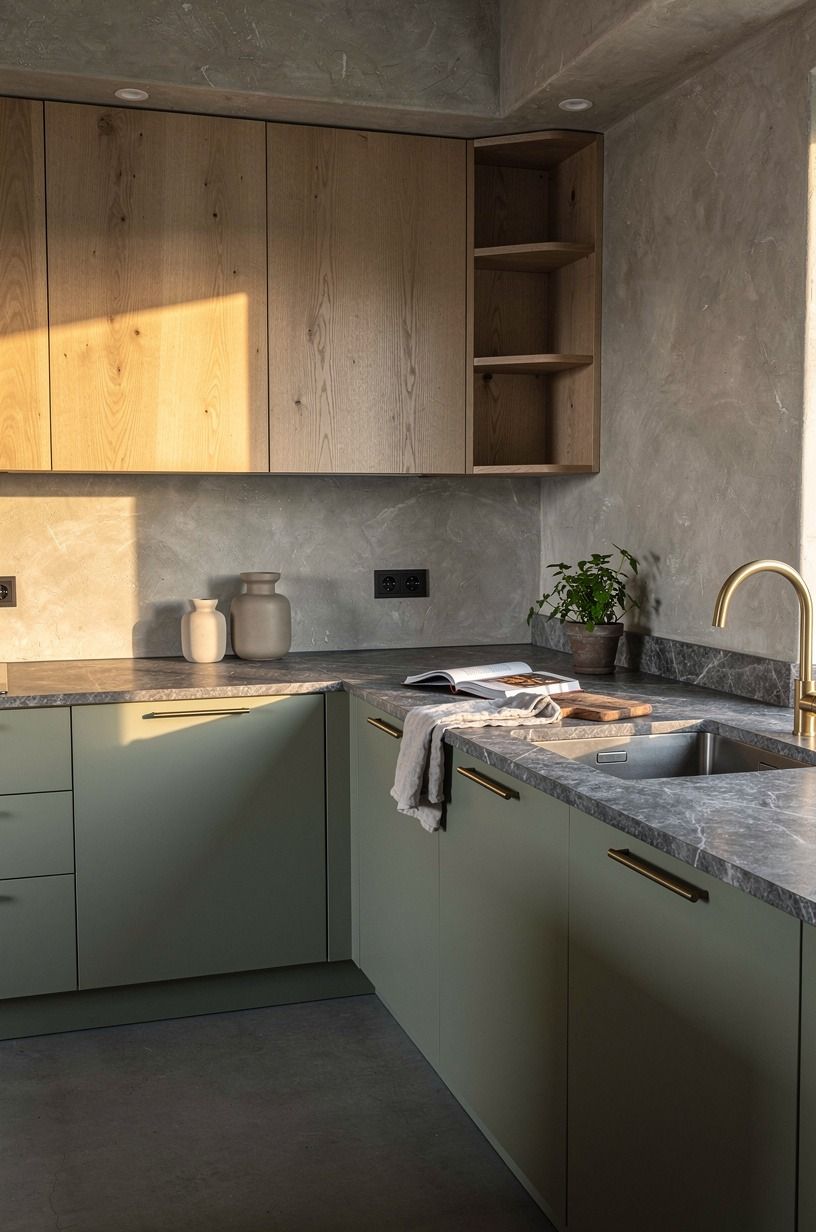 Set stone counters with quiet gray veining