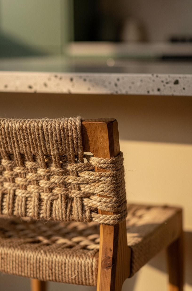 Brought in woven stools with low backs