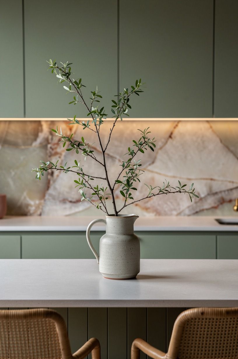 Styled one branch in a ceramic pitcher