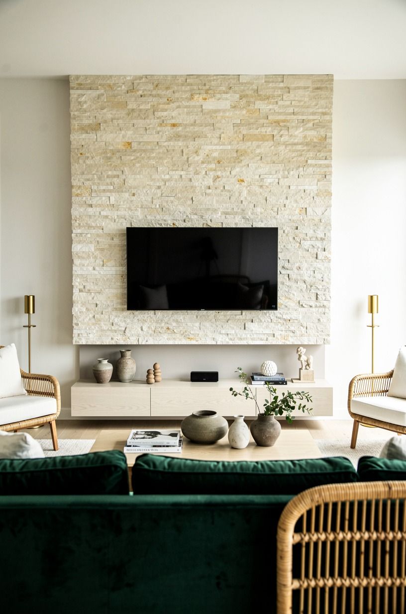 Layer stone veneer behind the display