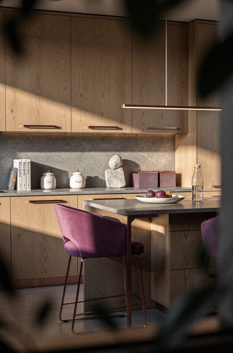 Use shagreen-paneled joinery for warmth tile can't fake