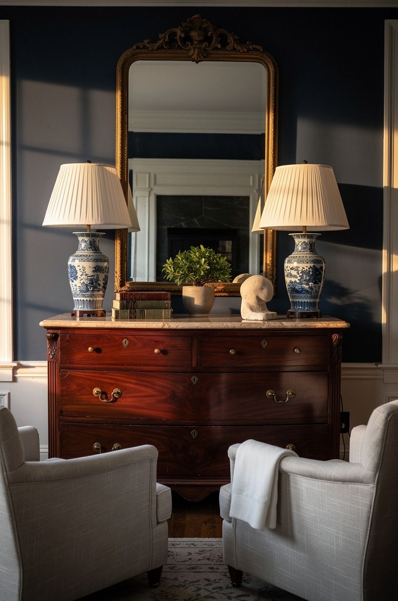 Anchor the parlor with a mahogany chest
