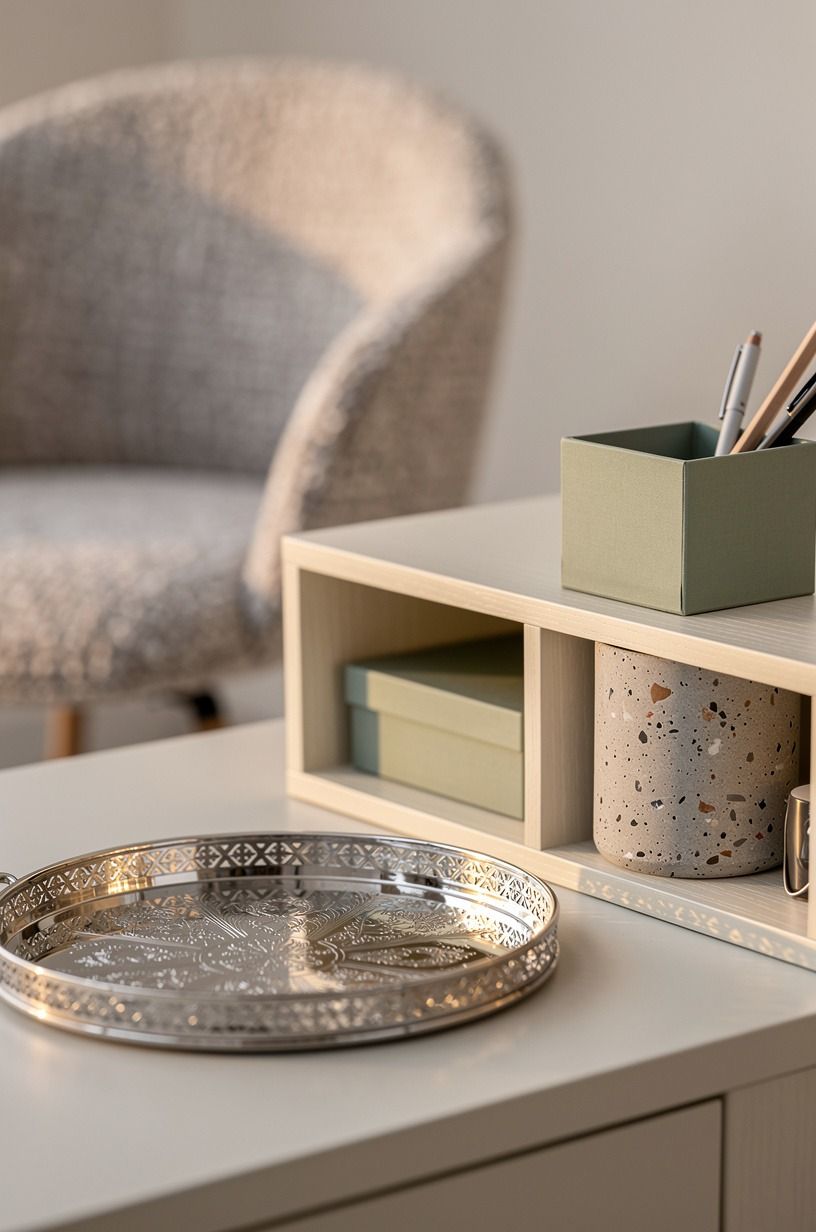 Style a secretary desk with silver trays