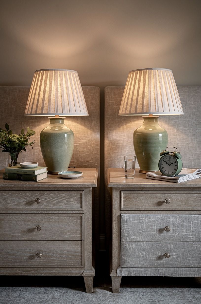 Tuck pleated lampshades onto ceramic bases