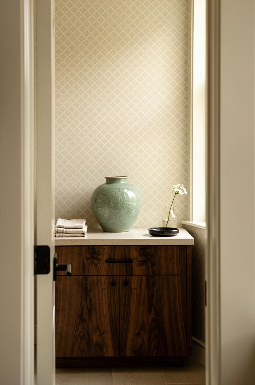 Use lattice wallpaper inside the powder room