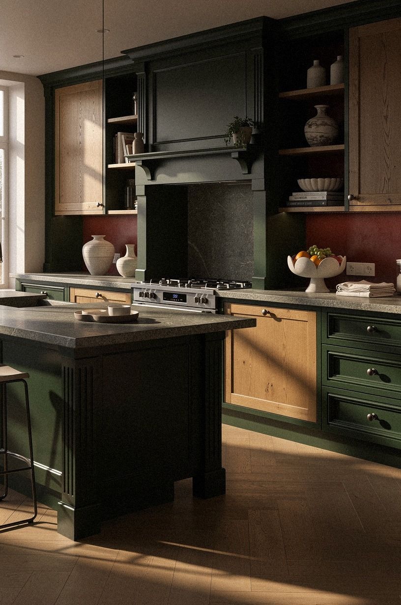 anchor the cooktop with a slim stone slab as a heat zone
