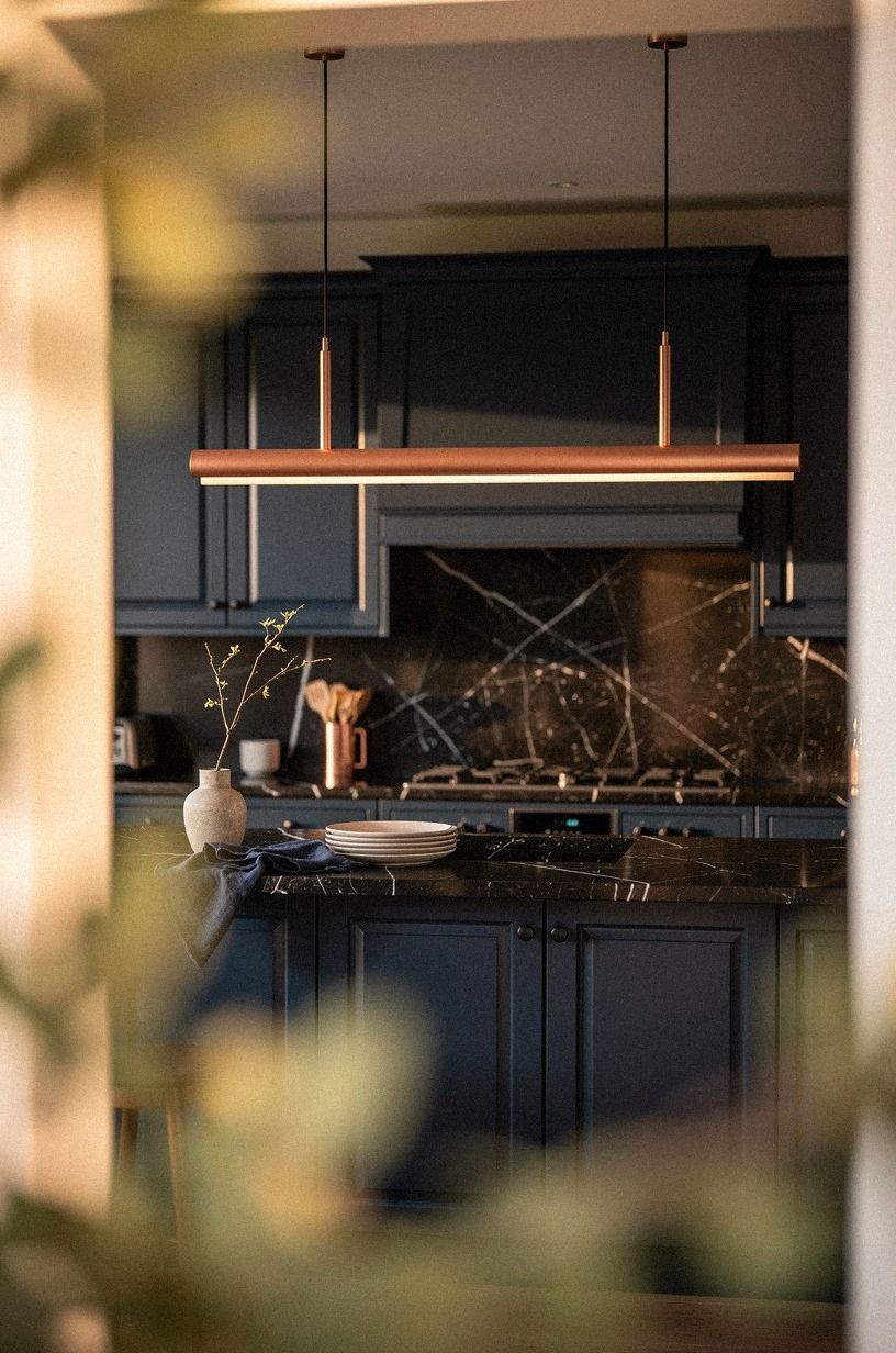 install a long, narrow pendant over the island
