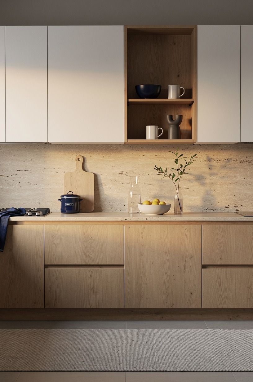 Mix oak lowers with white slab doors