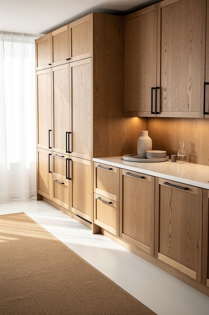 Build a pantry wall with oak doors