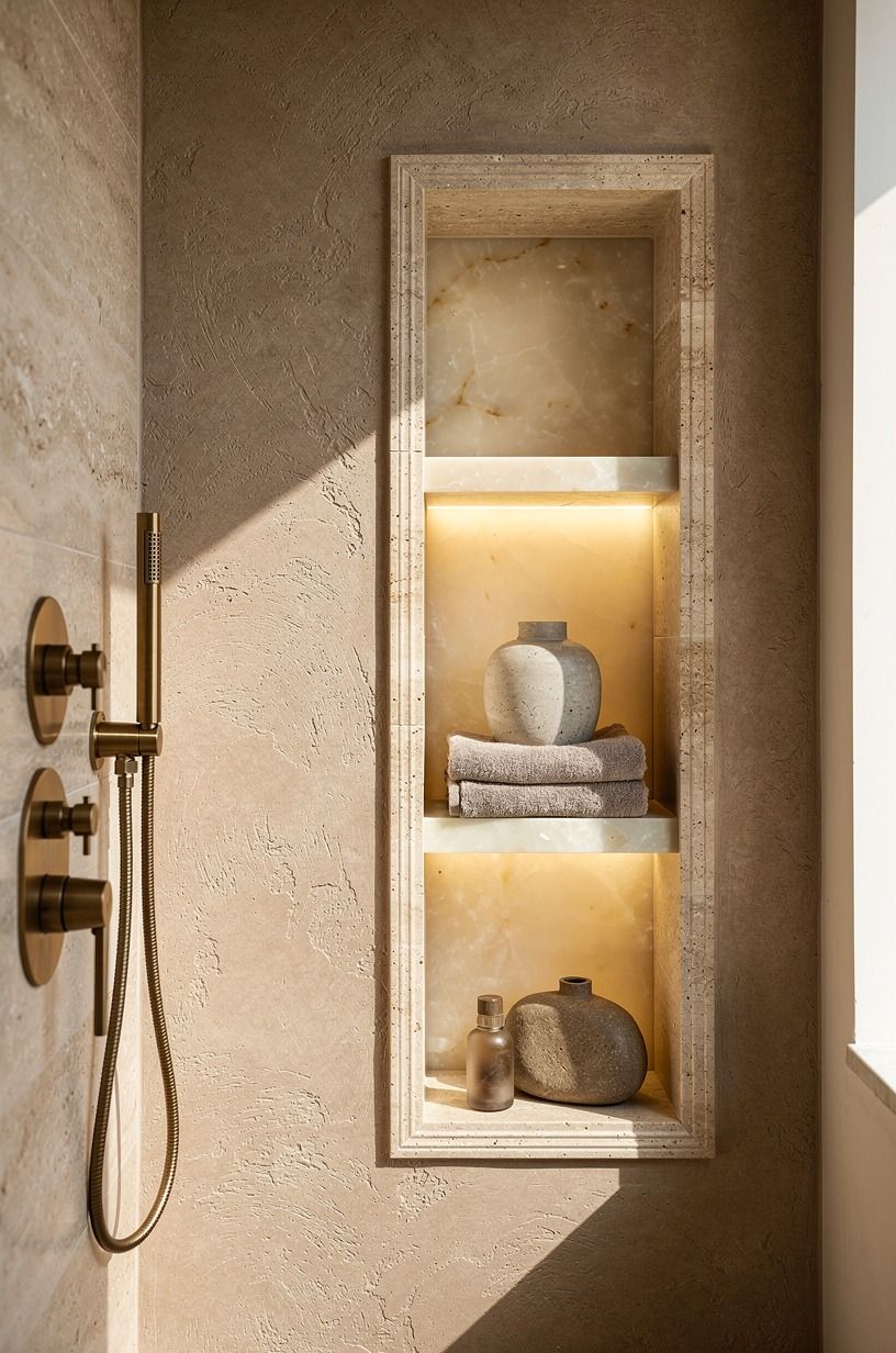 Why honed travertine belongs inside the shower niche