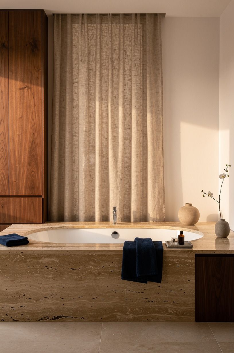 Frame the tub with a travertine ledge