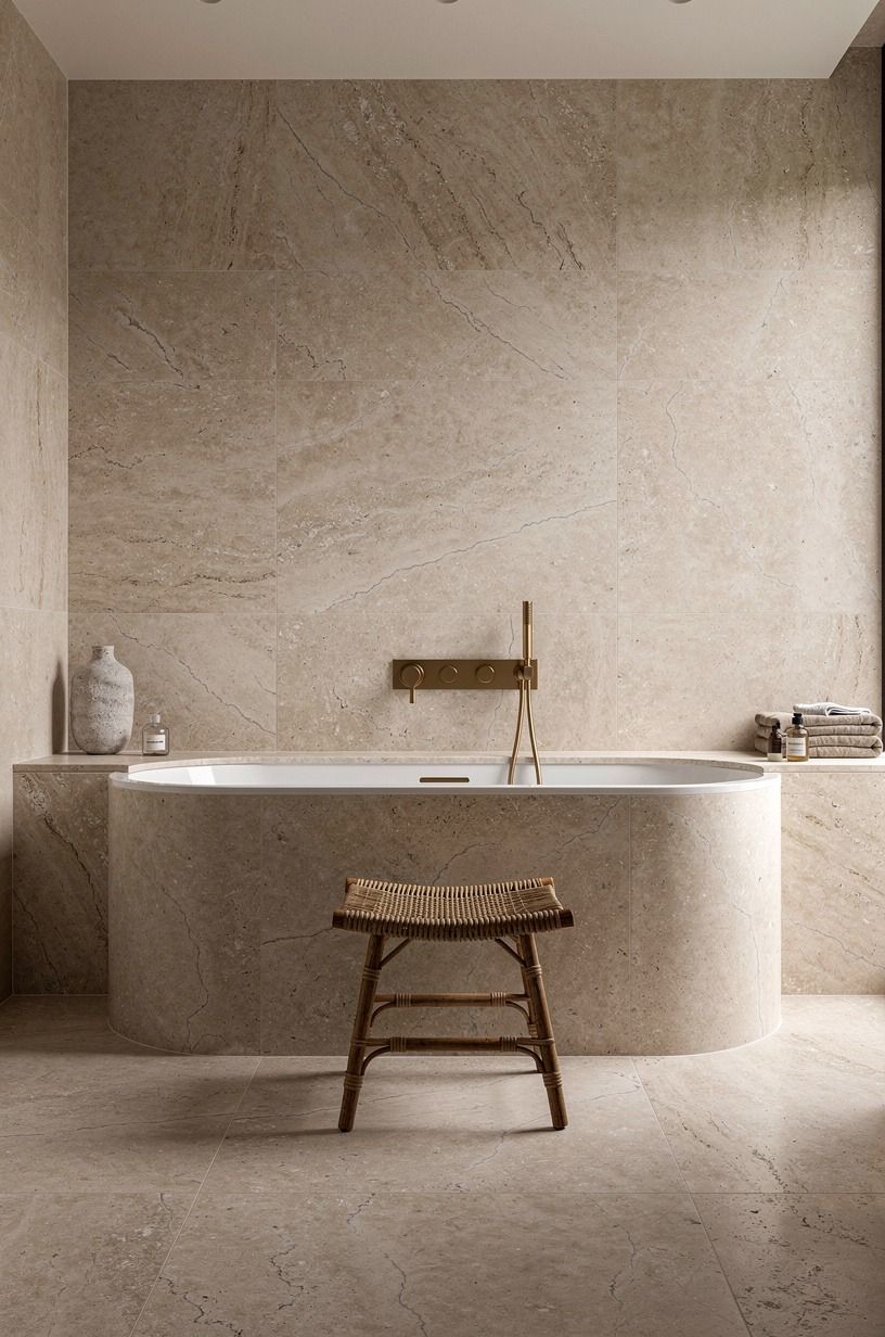 Should you run large travertine tile from floor to ceiling?