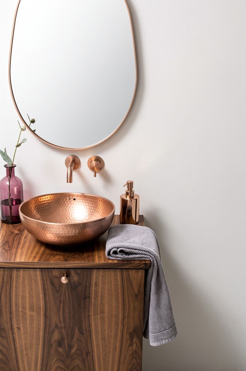 Mount an oval mirror over the faucet