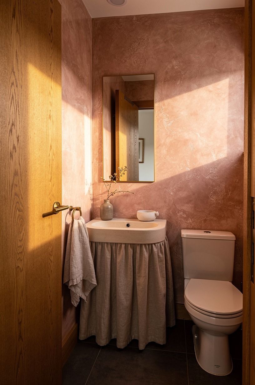 Use a skirted sink in Belgian flax linen
