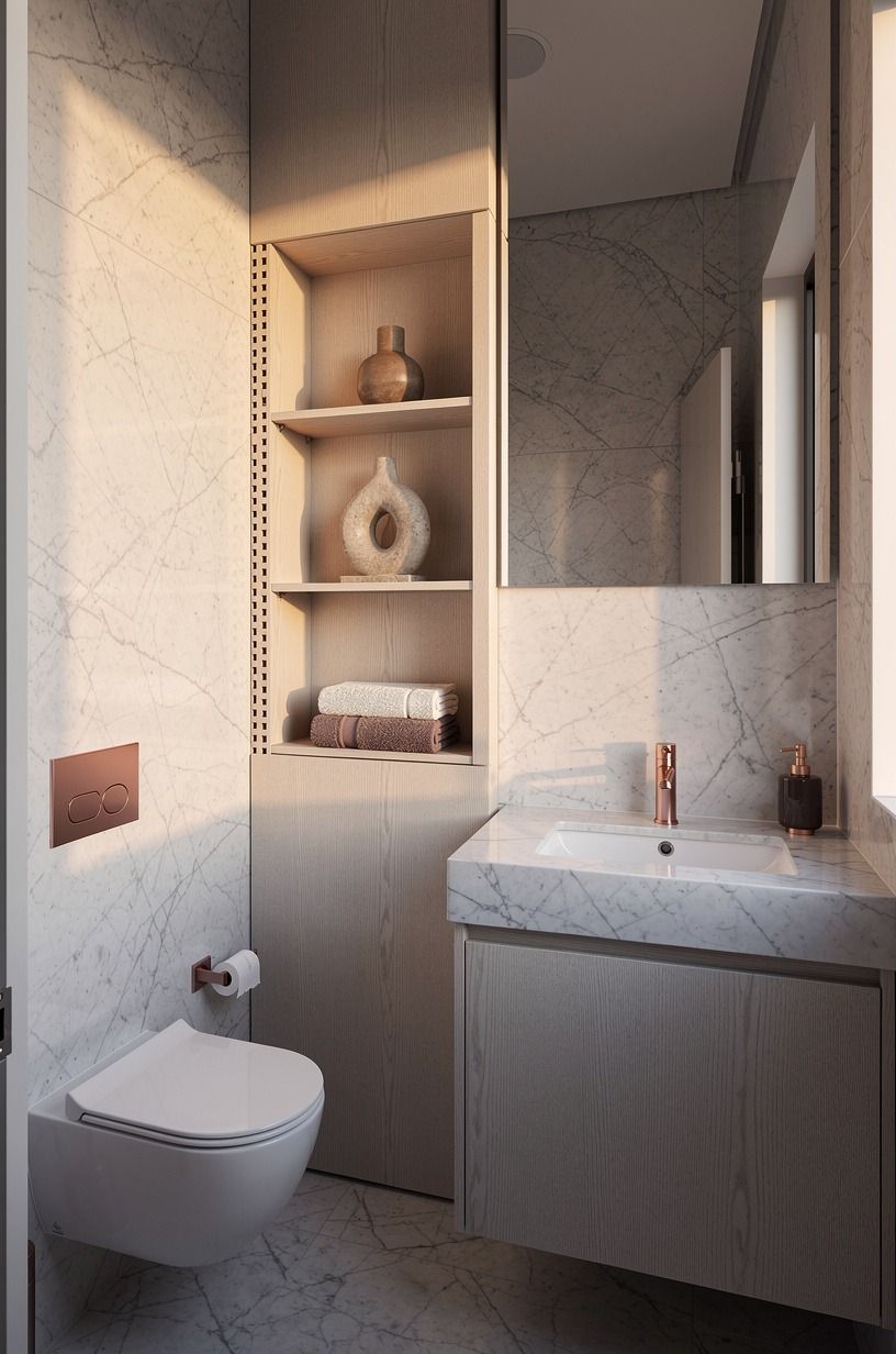 Cut a recessed niche beside the sink for the everyday clutter