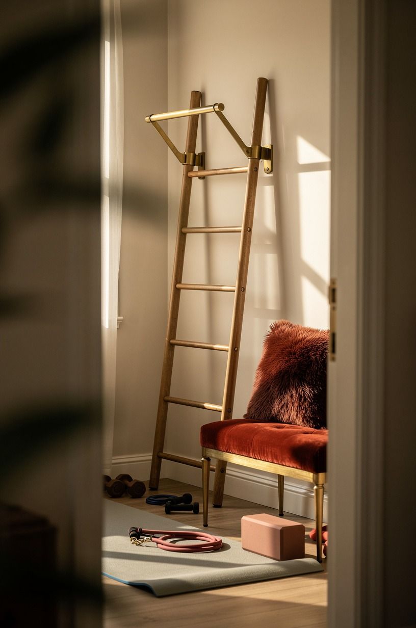 Use a wall ladder for stretching gear