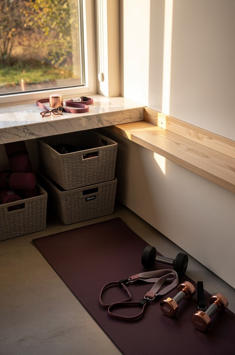 Stack recovery baskets under the window ledge