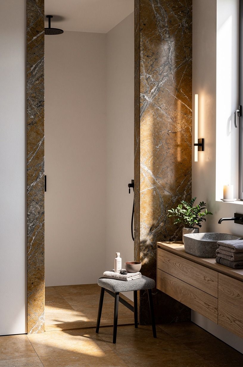 Frame the opening with vertical stone slabs