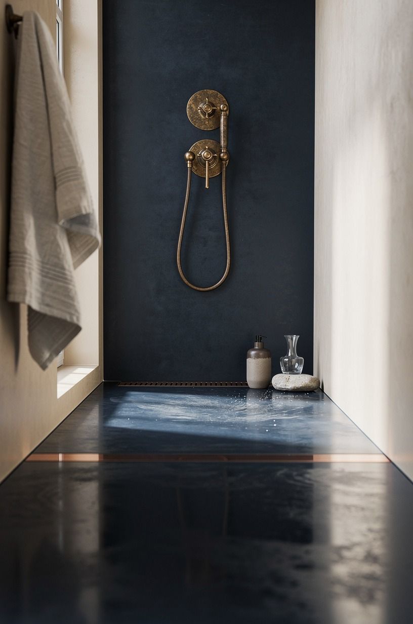 Choose a linear drain along the wall