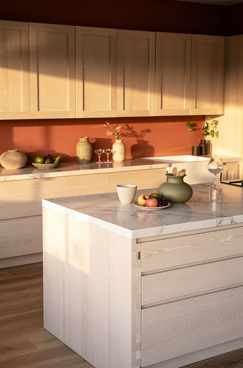 Mix Benjamin Moore White Dove shakers with slab-front lowers