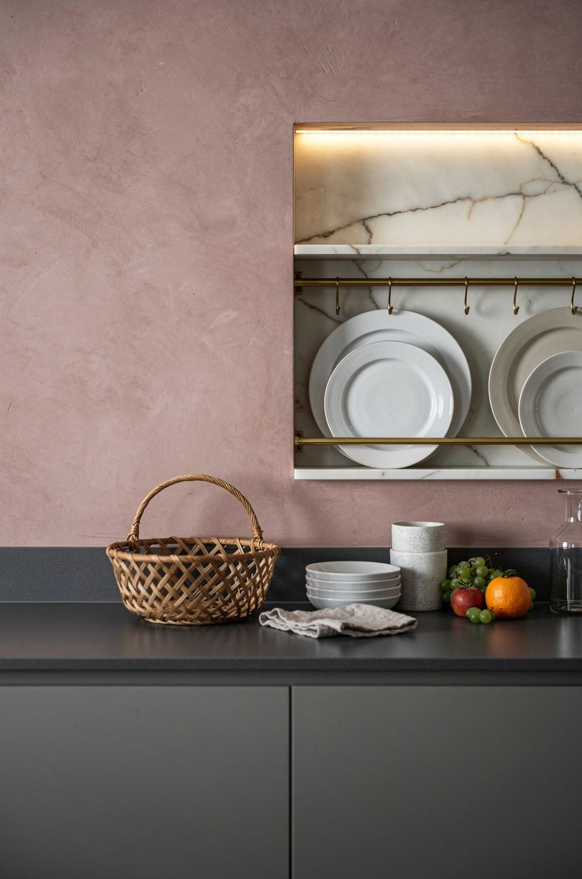 Lay checkerboard floors in soft stone tones