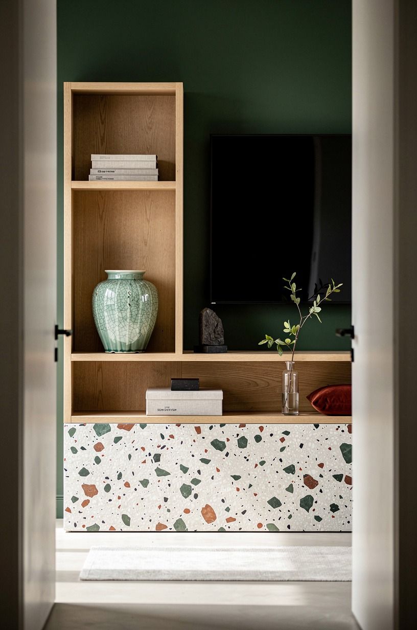 Wrap shelves around one asymmetrical recess