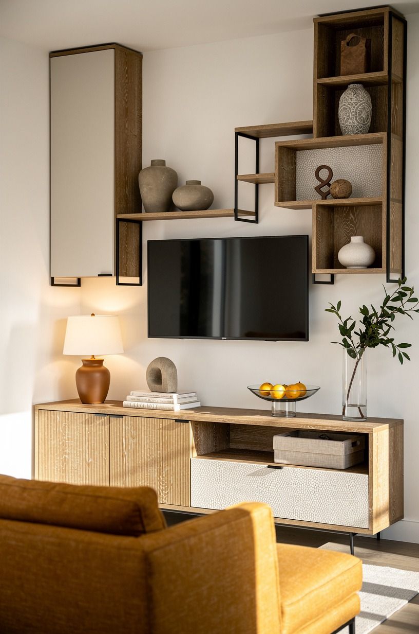 Balance tall storage with open display bays